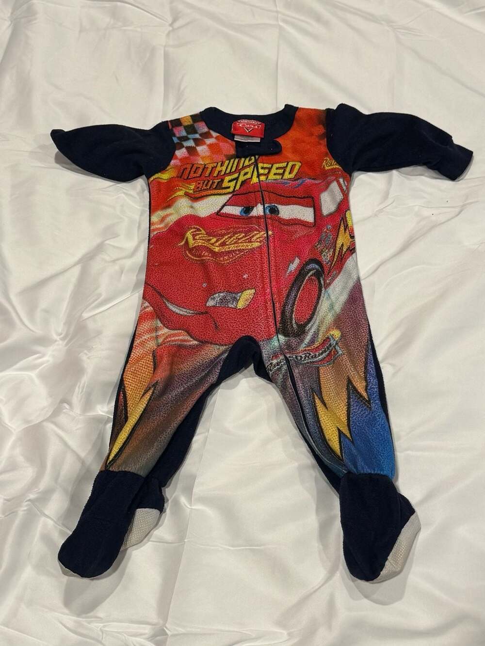 Y2K Disney Pixar Cars Lightning McQueen Fleece Footed Sleeper Pajamas